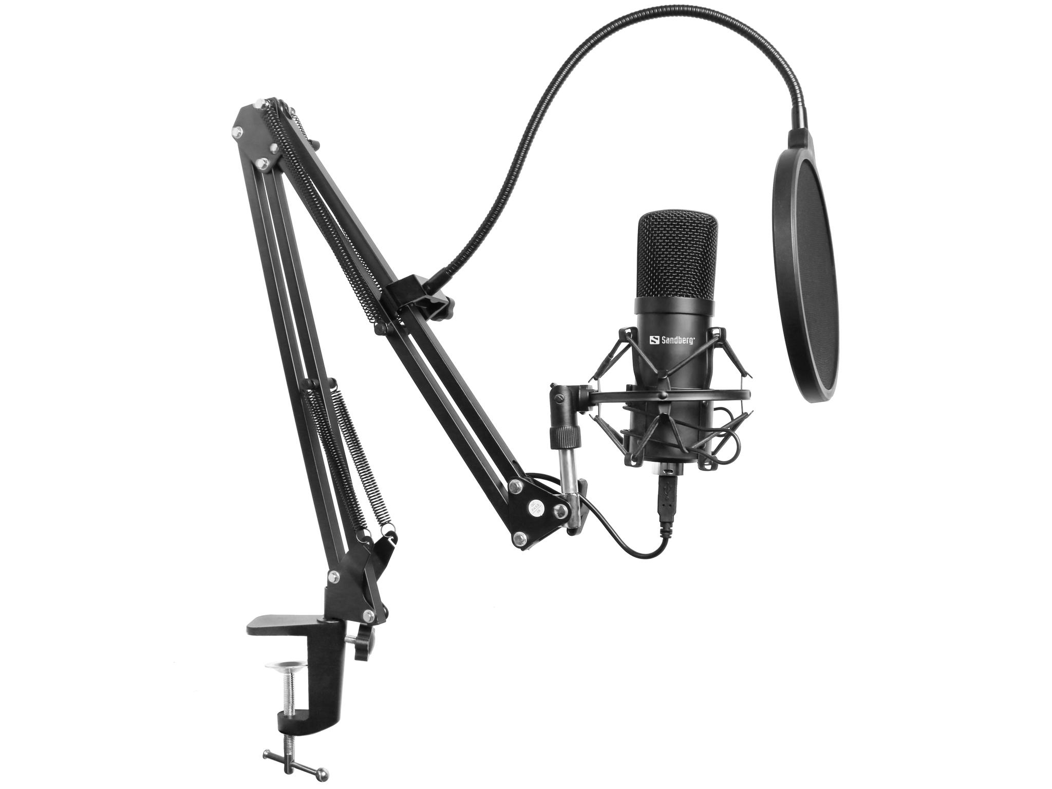 Sandberg Streamer USB Microphone Kit med bordstativ og popfilter