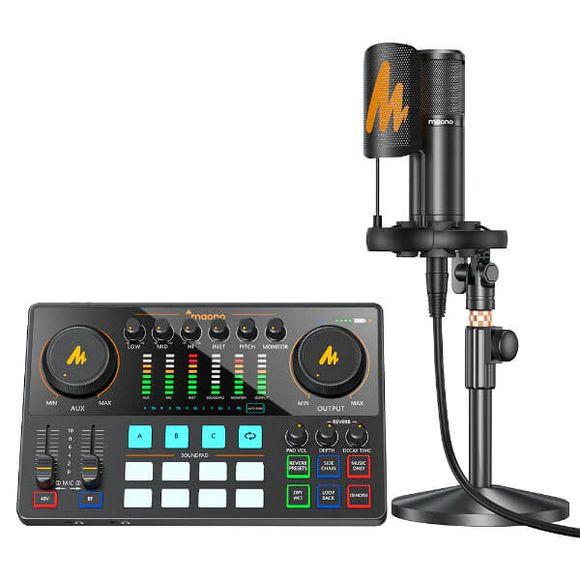 Maono Maonocaster E2A podcast-mikser med tilhørende mikrofon